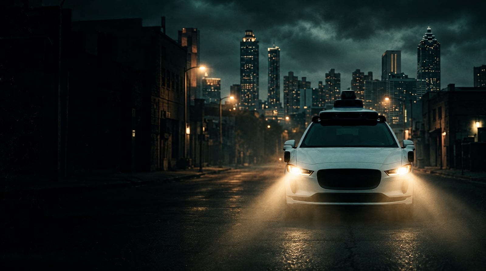 Autonomous robotaxi at night